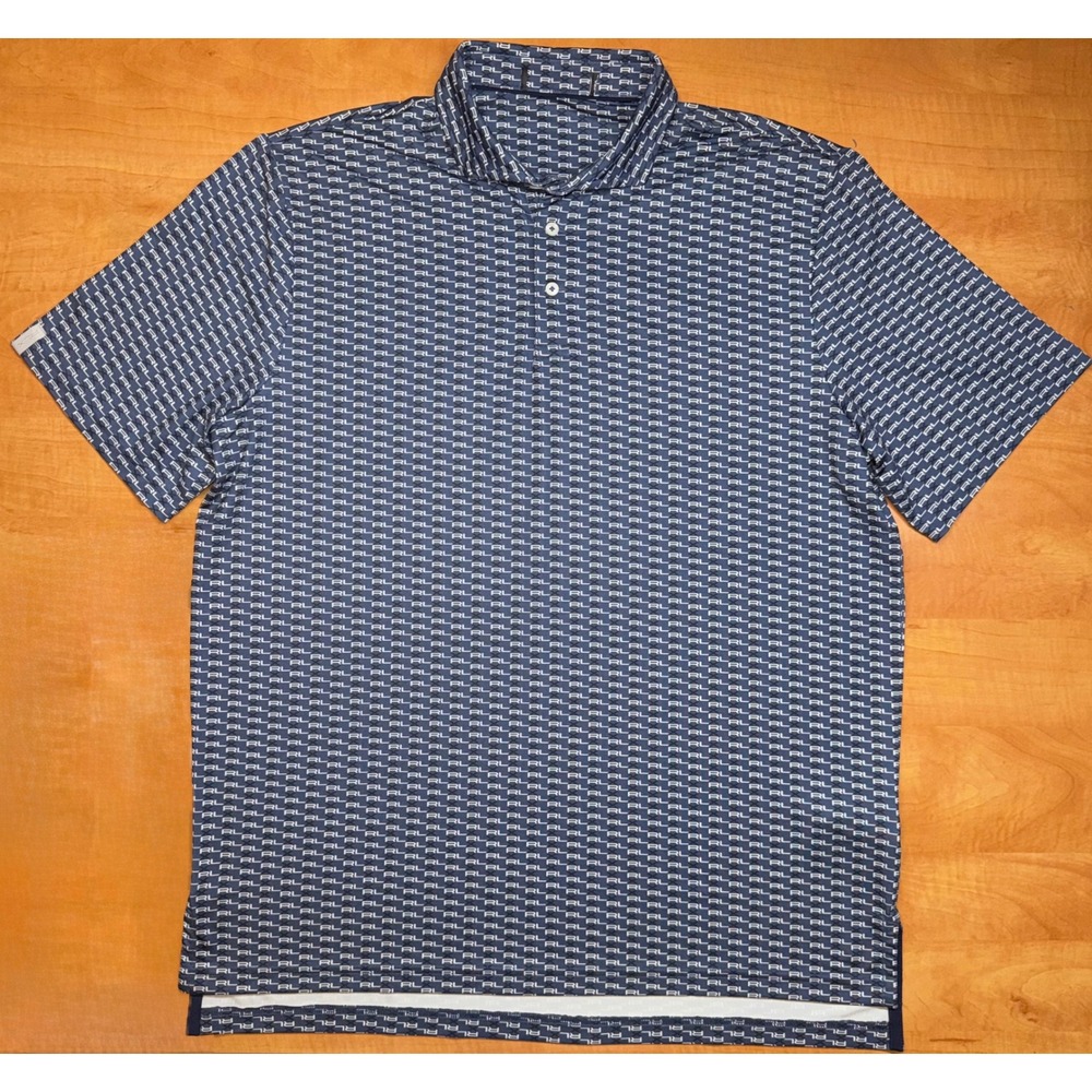 RLX Ralph Lauren Mens Navy Blue Monogram Logo Golf Polo Shirt Size XL
